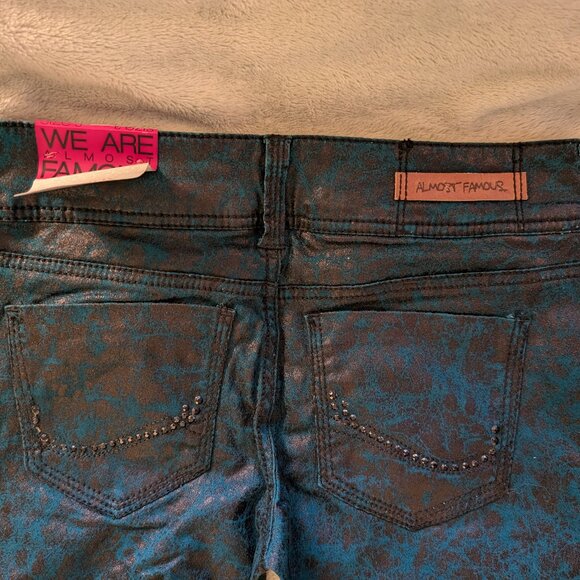 ALMOST FAMOUS Girl's Pants Jeans Skinny Coated 3 Always Fabulous Teal Black NWT - Picture 8 of 10